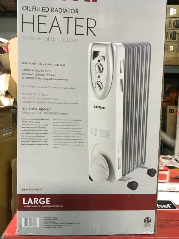lot 35 image: 1500-Watt Electric Oil-Filled Radiant Portable Heater - Grey open box in like new condition