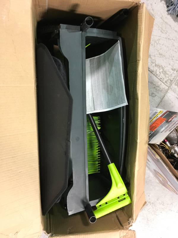 lot 36 image: Earthwise 21 in. Sweep-It Push Lawn Sweeper with 2.61 Bushel Collection Bag open box in like new condition