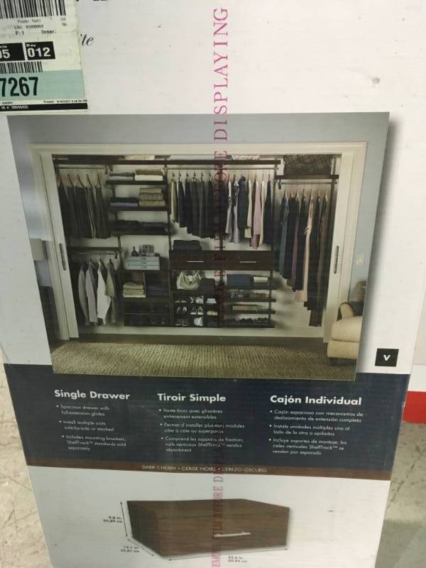 lot 47 image: ClosetMaid Elite 23.60 in. x 9.80 in. Wood Drawer in Dark Cherry not used