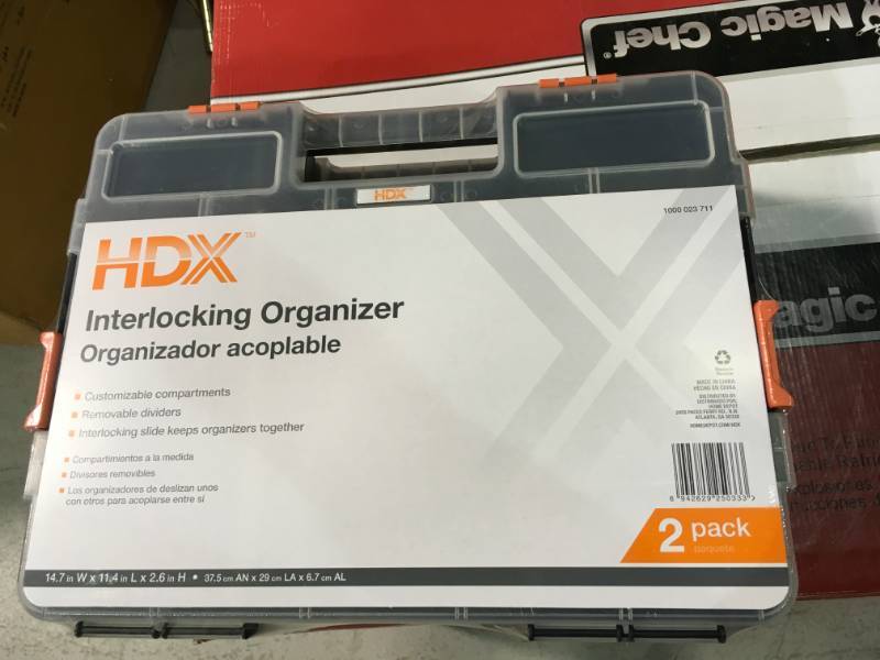 lot 49 image: HDX 15-Compartment Interlocking Small Parts Organizer in Black (2-Pack) not used