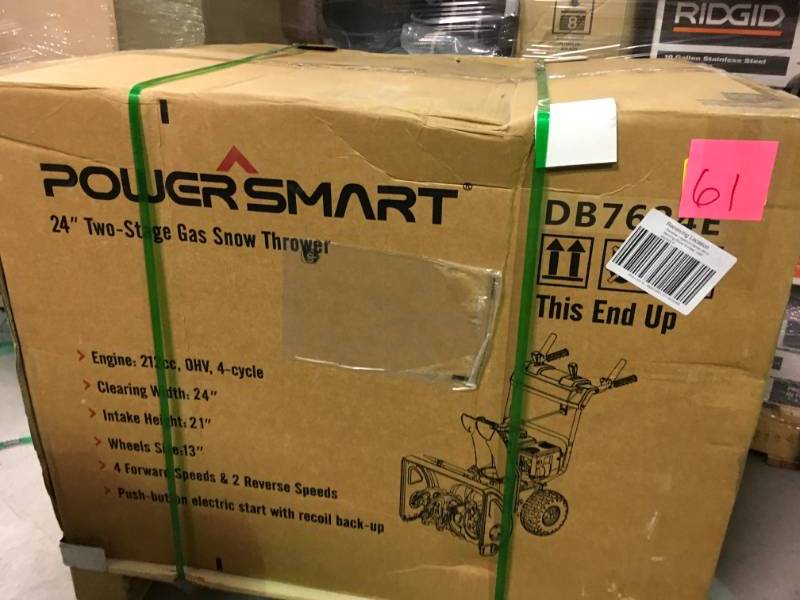 lot 61 image: PowerSmart 24 in. 212 cc Two-Stage Electric Start Gas Snow Blower open box in like new condition