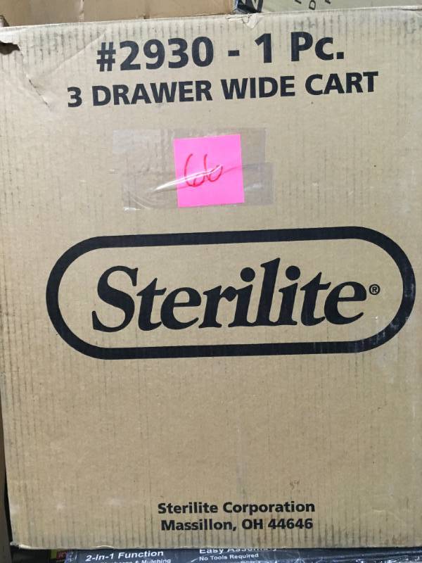 lot 66 image: Sterilite 3 Drawer Wide Cart, Black open box in like new condition
