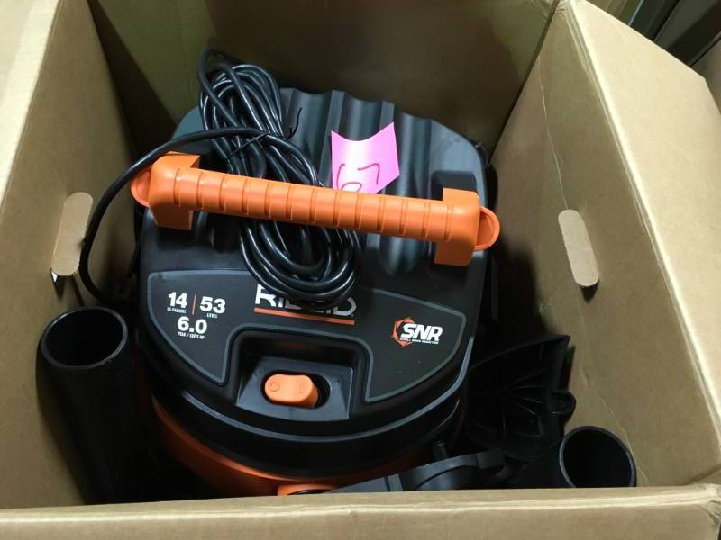 lot 67 image: RIDGID 14 Gal. 6.0-Peak HP Wet Dry Vac with Auto Detail Kit open box in like new condition