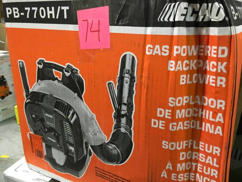 lot 74 image: ECHO 234 MPH 756 CFM 63.3cc Gas 2-Stroke Cycle Backpack Leaf Blower with Hip Throttle open box in like new condition