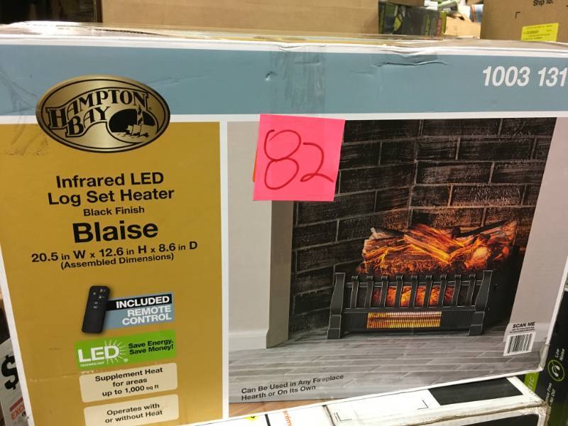 lot 82 image: Hampton Bay Blaise 20.51 in. Infrared Quartz Electric Fireplace Logs with Realistic Ember Bed open box in like new condition