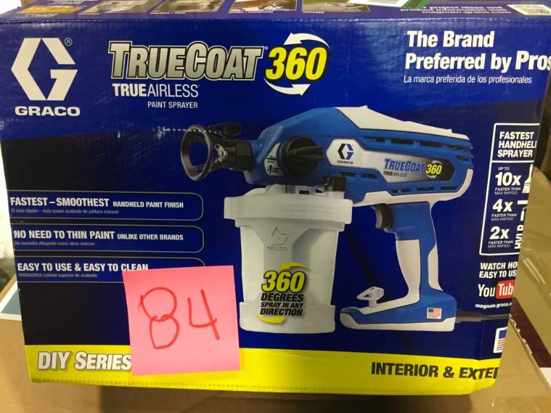 lot 84 image: Graco TrueCoat 360 Airless Paint Sprayer open box in like new condition