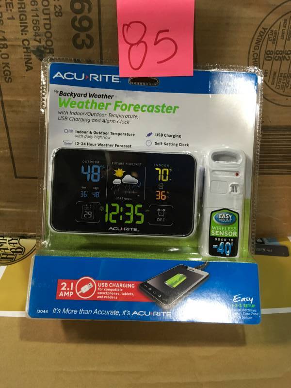 lot 85 image: AcuRite Digital Weather Forecaster with Alarm Clock open box in like new condition
