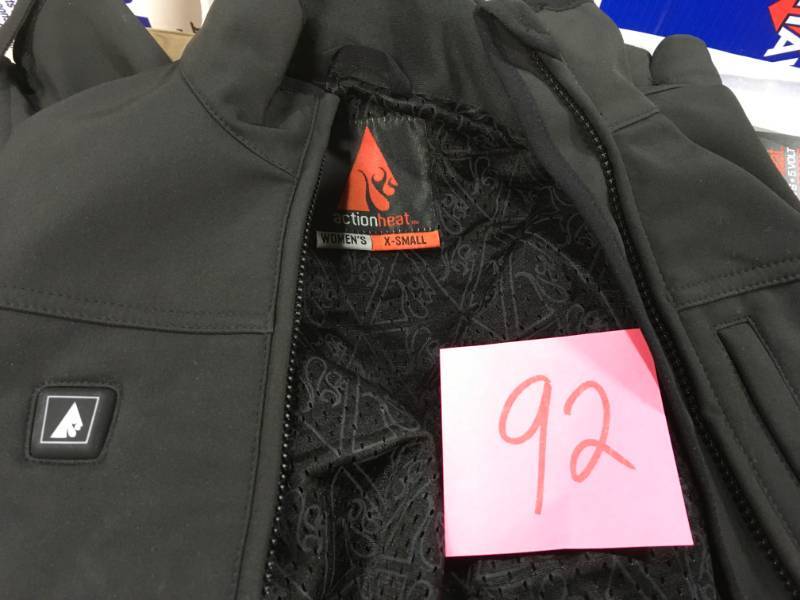 lot 92 image: ACTION HEAT WOMENS JACKET BLACK SIZE X-SMALL open box in like new condition