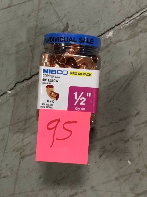 lot 95 image: Everbilt 12 in. x 12 in. Copper 90-Degree Sweat x Sweat Elbow (50-Pack) open box in like new condition