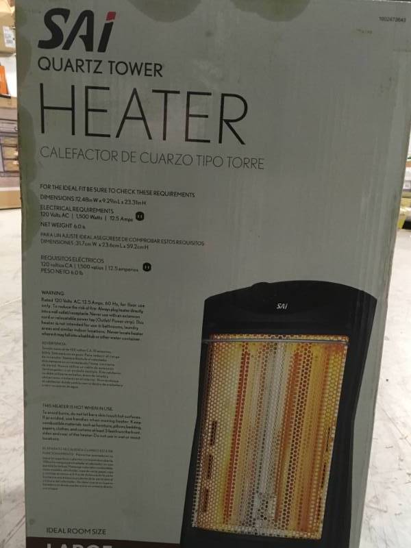 SAI 1500-Watt Quartz Tower Heater, Black open box in like new condition
