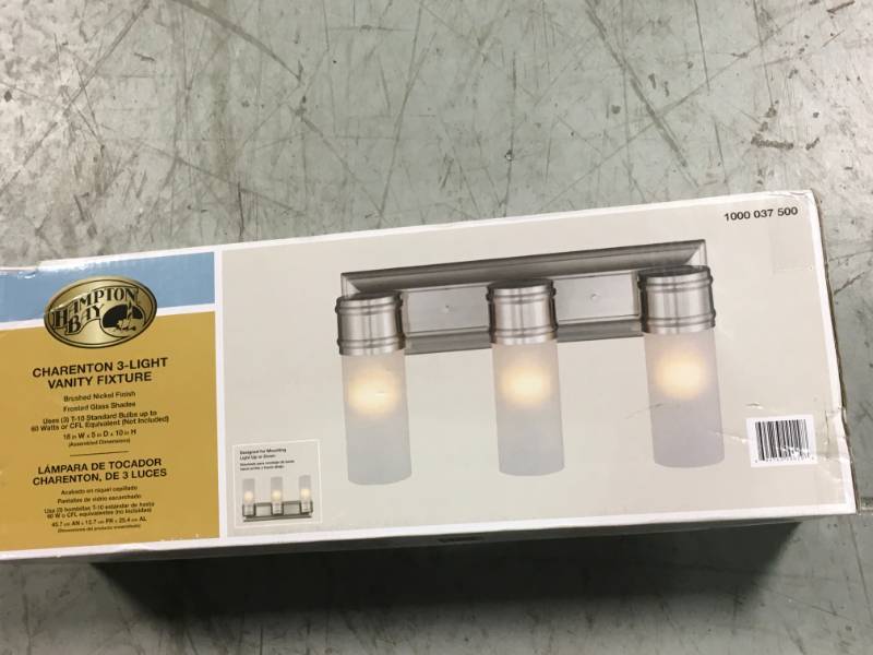 3-Light Brushed Nickel Wall Vanity Fixture open box in like new condition