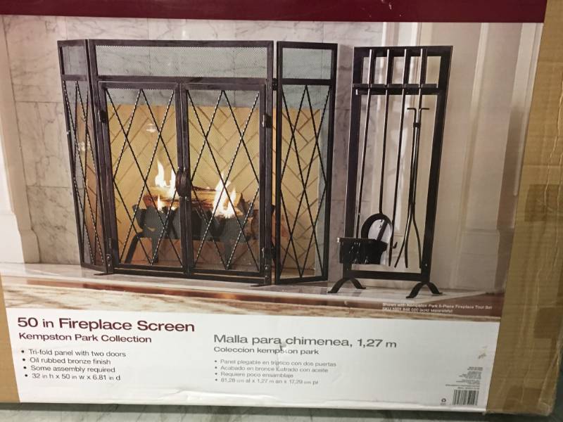 Home Decorators Collection Kempston Park Oil Rubbed Bronze 3-Panel 50 in. Fireplace Screen with Doors open box in like new condition