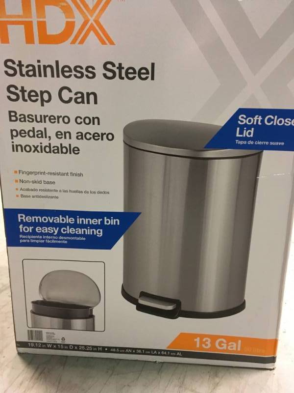 HDX 13 Gal. Stainless Steel Step-On Trash Can open box in like new condition