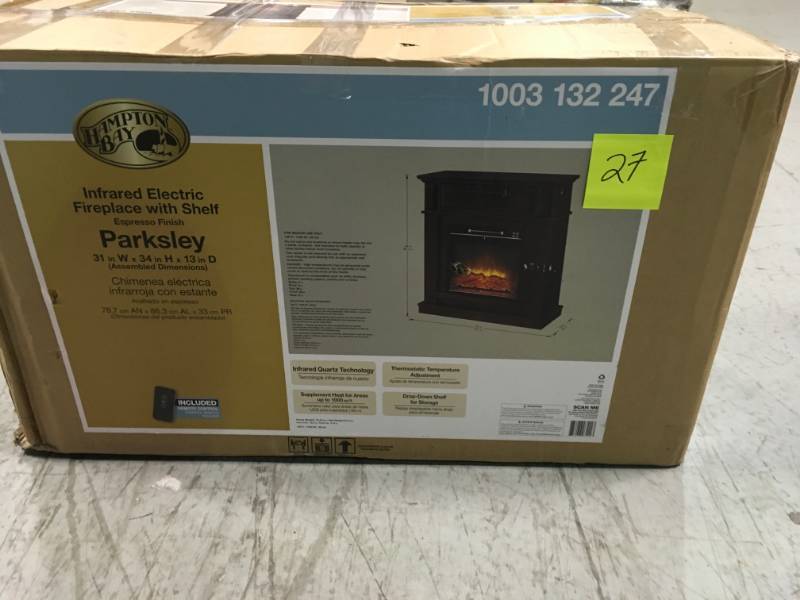 Hampton Bay Parksley 31 in. Freestanding Compact Infrared Electric Fireplace in Espresso not used