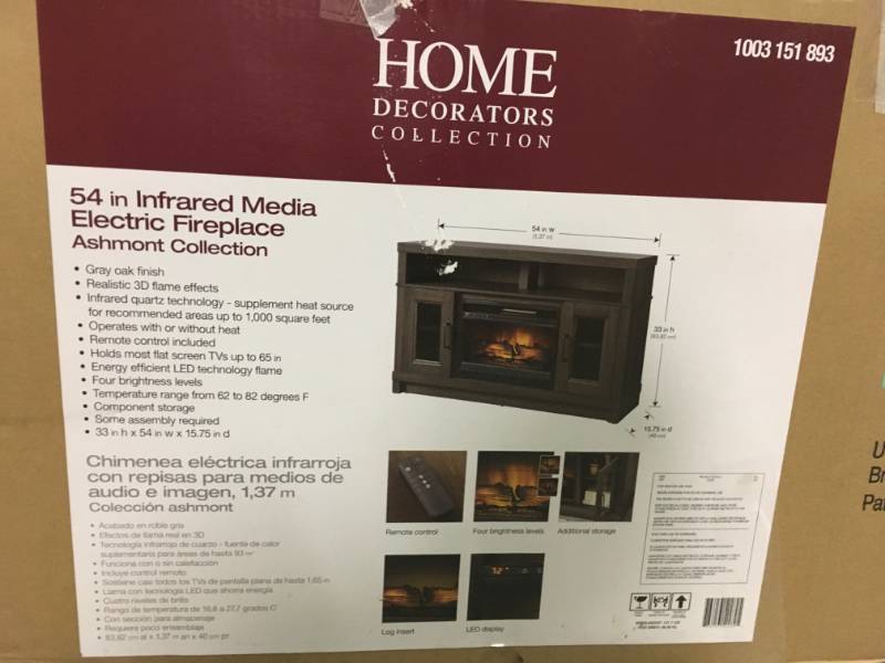 Home Decorators Collection Ashmont 54 in. Freestanding Electric Fireplace TV Stand in Gray Oak not used