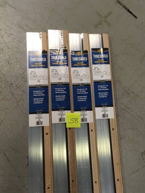 M-D Building Products 4-916 in. x 36 in. Satin Aluminum and Oak Adjustable Threshold LOT OF 4 not used