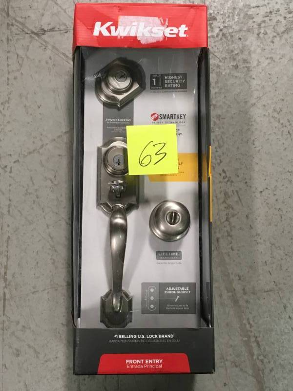 Kwikset Montara Satin Nickel Single Cylinder Door Handleset with Juno Entry Knob Featuring SmartKey Security not used