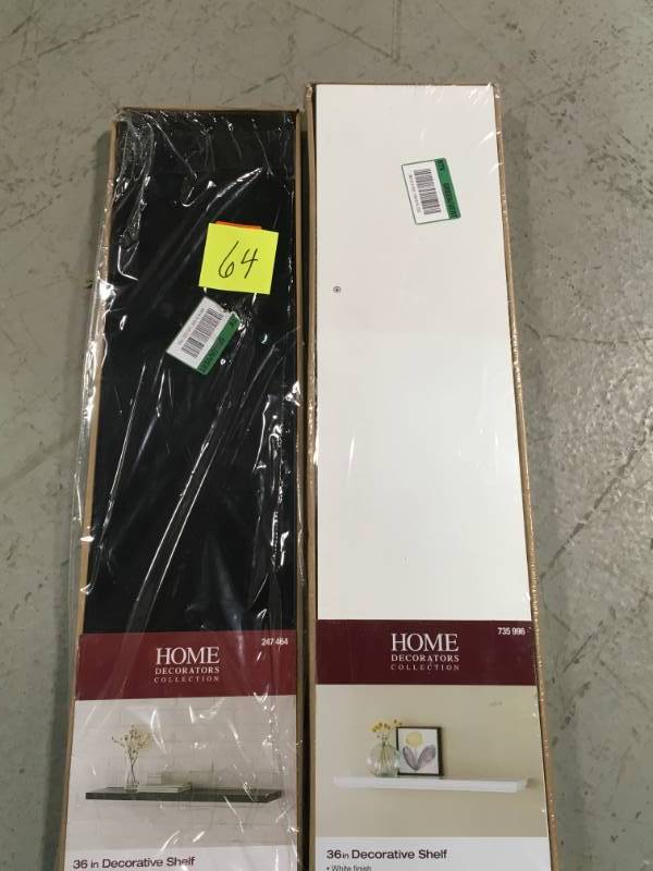 LOT OF TWO (1) Home Decorators Collection 36 in. L x 8 in. W Profile White Shelf (2) Home Decorators Collection 36 in. L x 7.75 in. W Slim Floating Black Shelf not used
