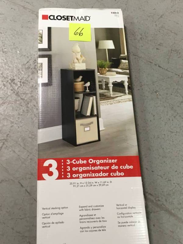 ClosetMaid 12 in. W x 36 in. H Espresso Stackable 3-Cube Organizer not used