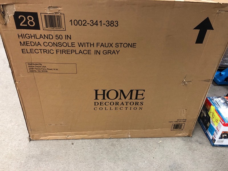 Home Decorators Collection  Highland 50 in. Faux Stone Mantel Electric Fireplace in Gray  not used