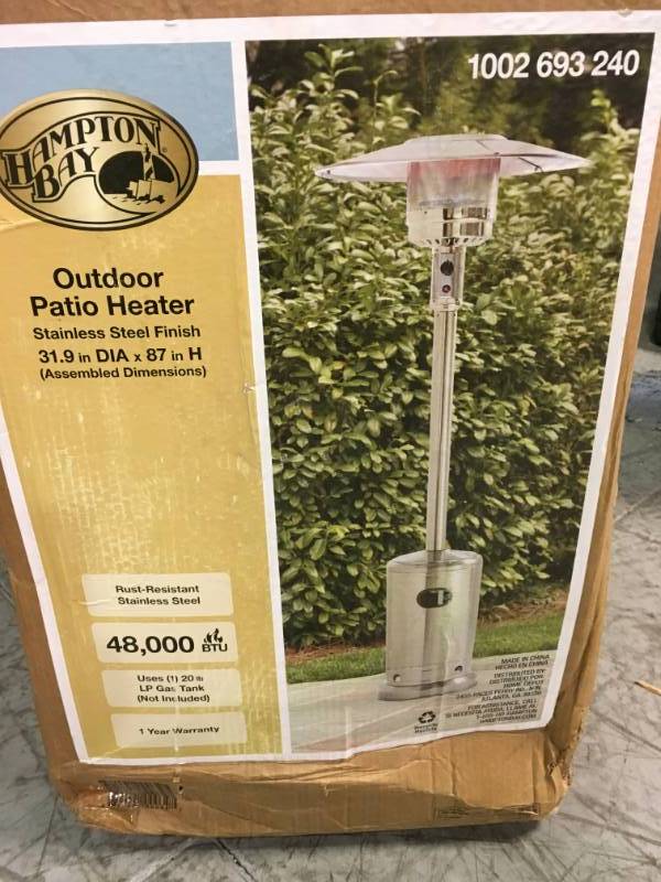 lot 9 image: Hampton Bay 48000 BTU Stainless Steel Patio Heater open box in like new condition