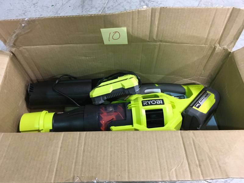 lot 10 image: Ryobi Reconditioned 110 MPH 480 CFM 40-Volt Lithium-Ion Cordless Jet Fan Leaf Blower - 3.0 Ah Battery and Charger Included open box in like new condition