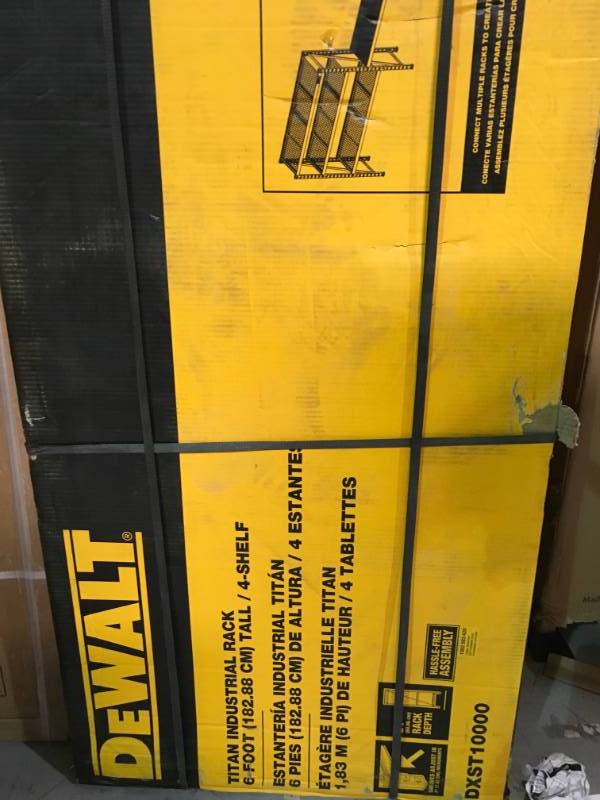 lot 13 image: DEWALT 72 in. H x 77 in. W x 24 in. D 4-Shelf SteelLaminate Expandable Industrial Storage Rack Unit in Yellow not used