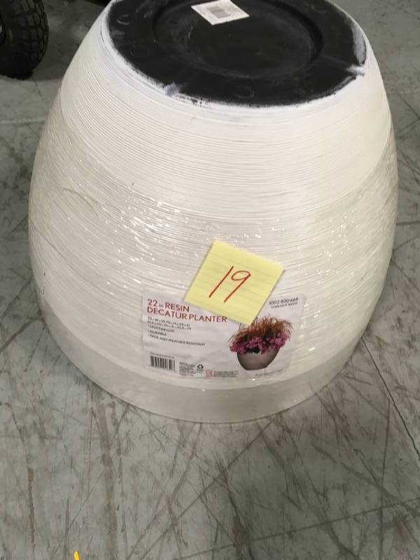 lot 19 image: Decatur 22 in. Starlight White Resin Planter open box in like new condition