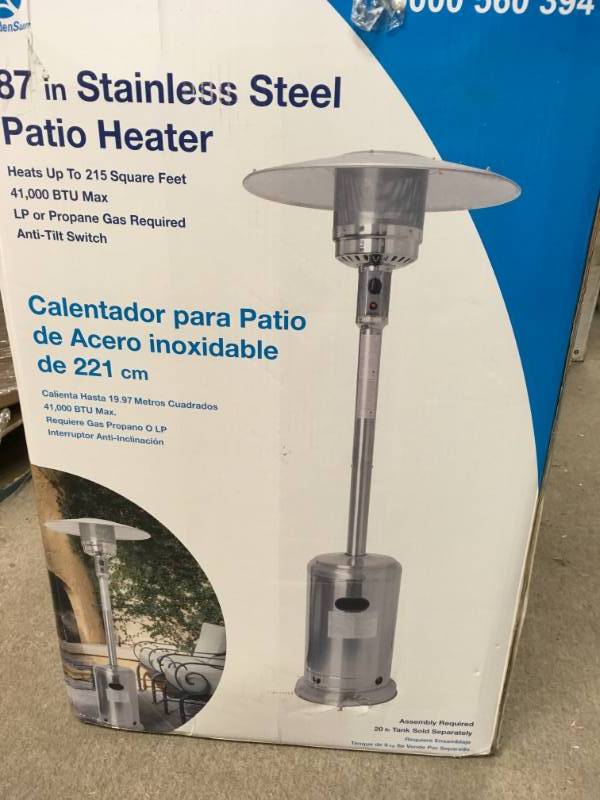 lot 22 image: Gardensun 41,000 BTU Stainless Steel Propane Patio Heater open box in like new condition