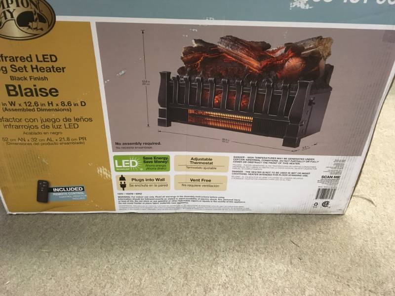 lot 26 image: Hampton Bay Blaise 20.51 in. Infrared Quartz Electric Fireplace Logs with Realistic Ember Bed open box in like new condition