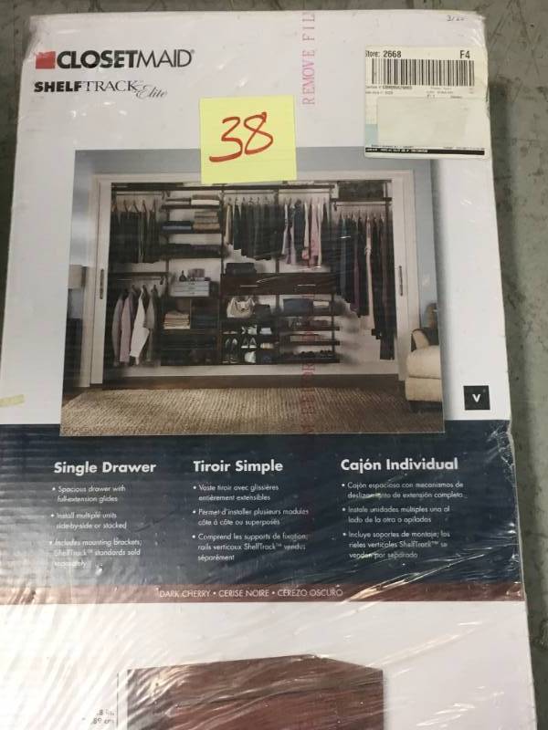 lot 38 image: ClosetMaid Elite 23.60 in. x 9.80 in. Wood Drawer in Dark Cherry not used