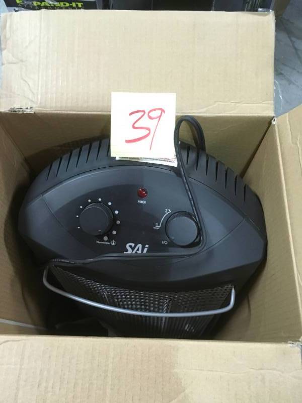 lot 39 image: SAI 1500-Watt Quartz Tower Heater, Black open box in like new condition