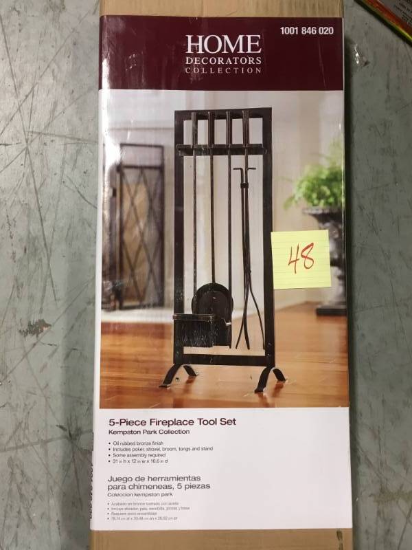 lot 48 image: Home Decorators Collection Kempston Park 5-Piece Fireplace Tool Set not used
