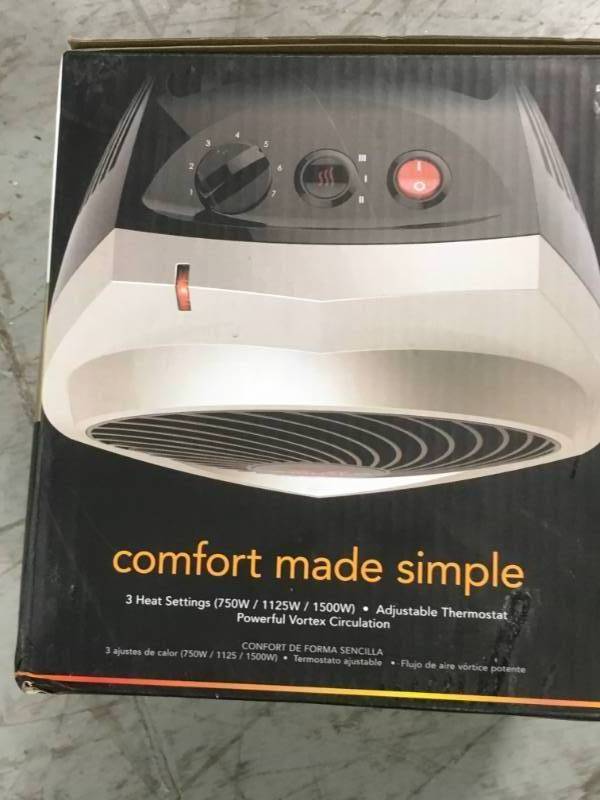lot 56 image: Vornado VH200 1500-Watt Vortex Whole Room Electric Portable Fan Heater open box in like new condition