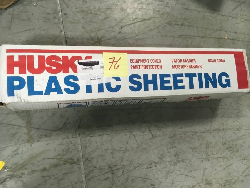 lot 76 image: HUSKY 20 ft. x 50 ft. Clear 6 mil Plastic Sheeting not used