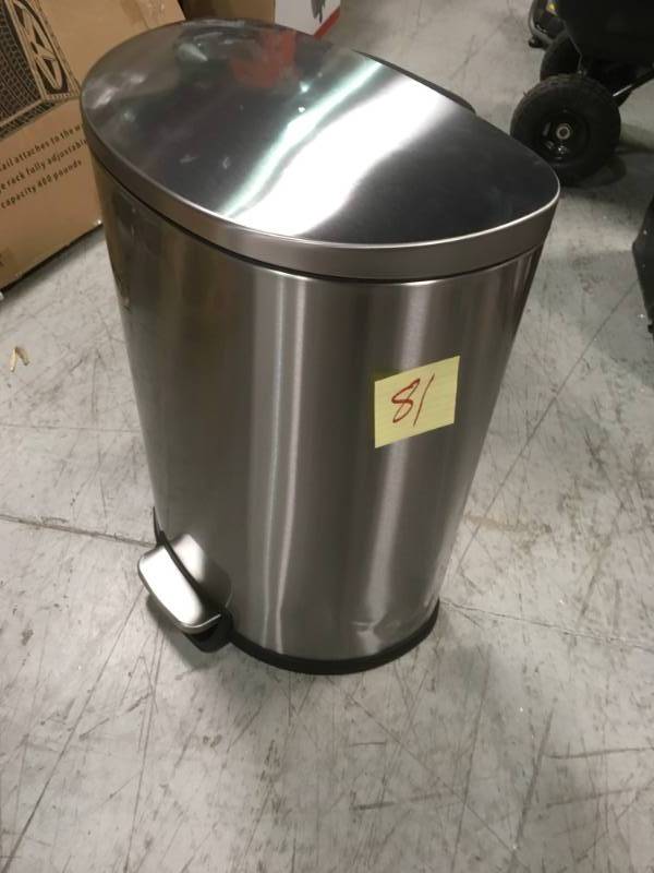 lot 81 image: HDX 13 Gal. Stainless Steel Step-On Trash Can PLEASE SEE PHOTO FOR DENT