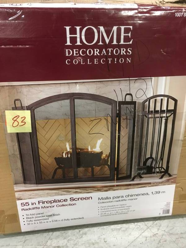 lot 83 image: Home Decorators Collection Radclife Manor 3-Panel 55 in. Fireplace Screen open box in like new condition