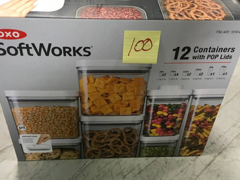 lot 100 image: OXO Softworks 12 Piece Container Set With Pop Lids open box in like new condition