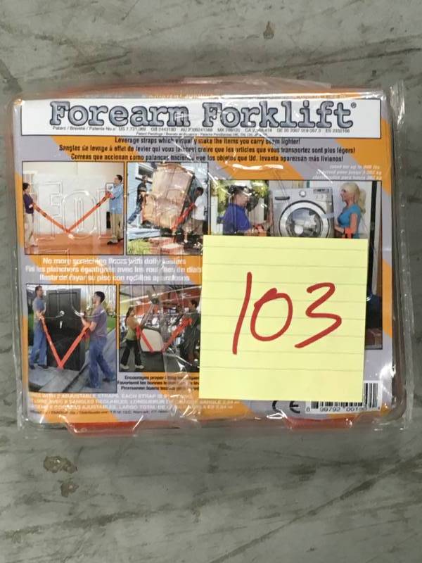 lot 103 image: Forearm Forklift 9.4 ft. L x 3 in. Moving Straps not used