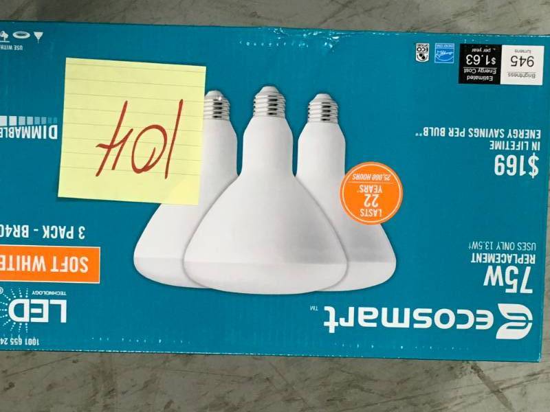 lot 104 image: EcoSmart 75-Watt Equivalent BR40 Dimmable LED Light Bulb Soft White (3-Pack)