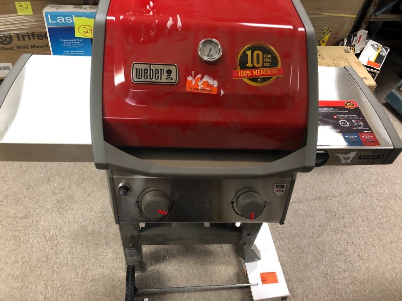 lot 107 image: Weber  Spirit II E-210 2-Burner Propane Gas Grill in Red in good conditions whit  dents and missing wheels