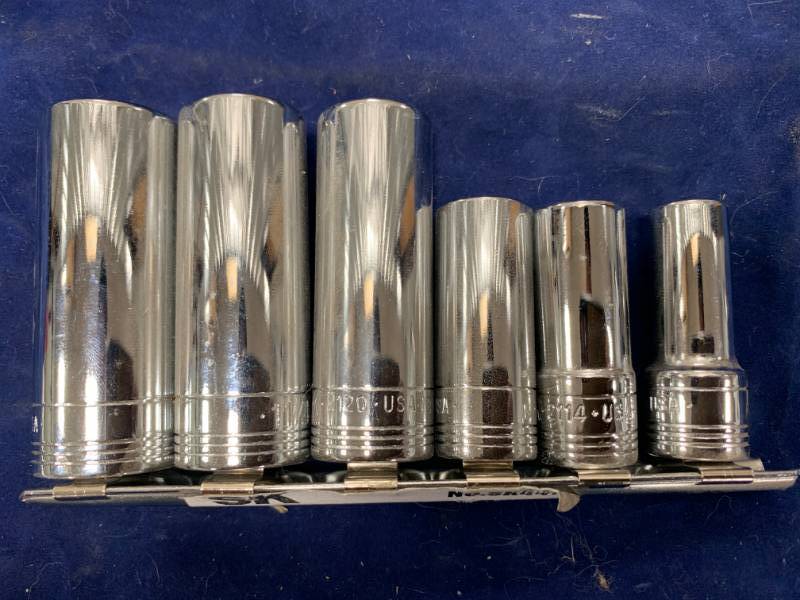 lot 97 image: SK Tools 6pc 38 dr Deep Well Universal Spline Socket Set