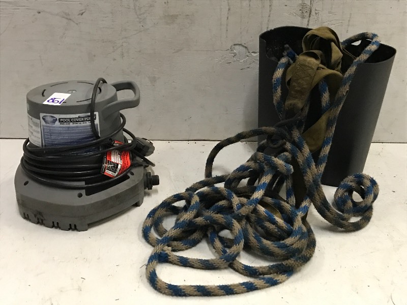 lot 89 image: Lot Of  Pool Cover Pump, Roping & Straps