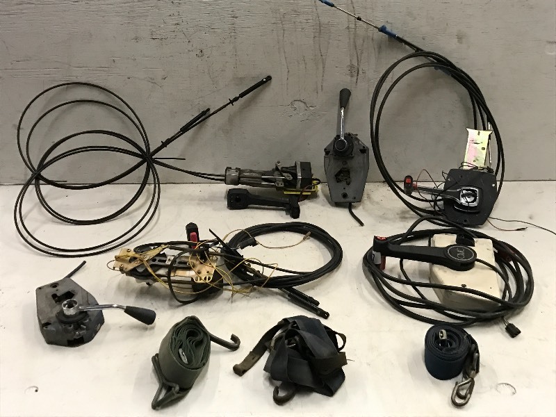 lot 107 image: Marine Throttle & Steering Controls, Tie-Down Straps, Etc