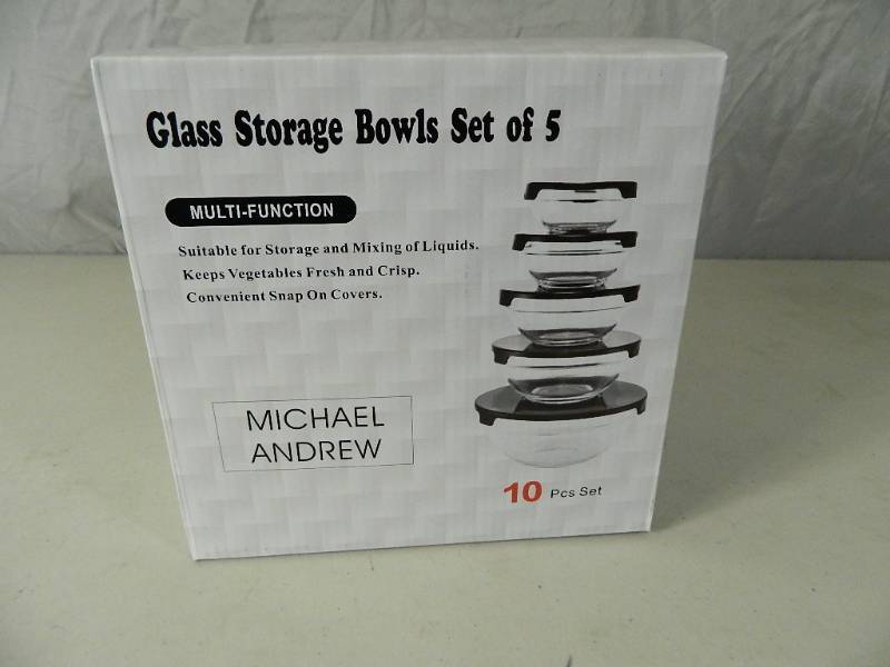 lot 11 image: New 10 Piece Glass Bowl Set with Lids