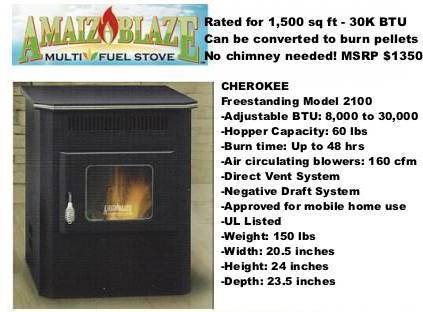 lot 1A image: New Amaizablaze Model 2100 Corn Stove 30K BTU