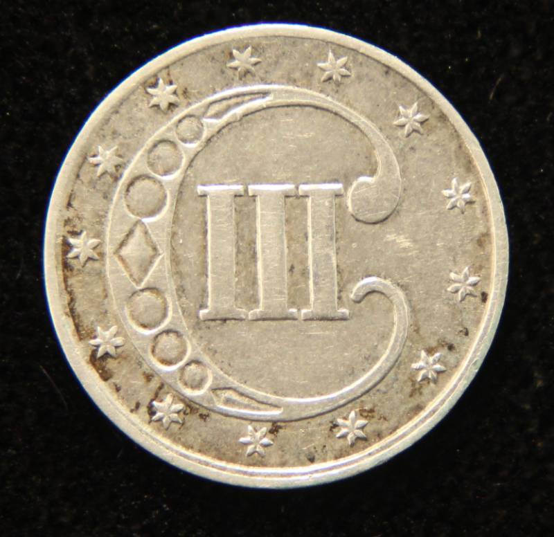 1853 US THREE CENT SILVER TRIME SHARP COIN