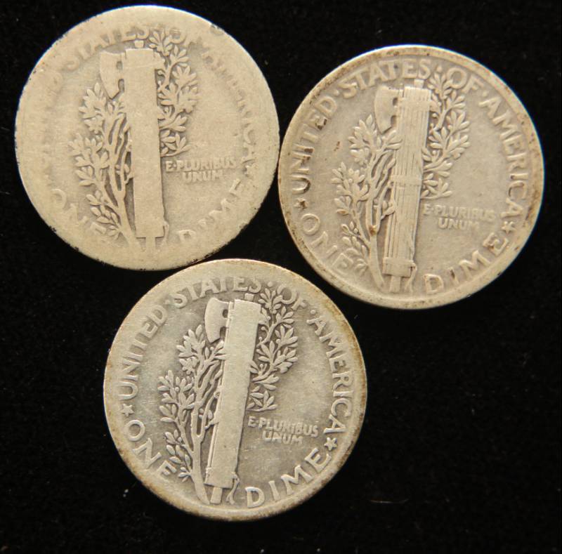 3 EARLY DATE MERCURY DIMES 1919 1920 1924