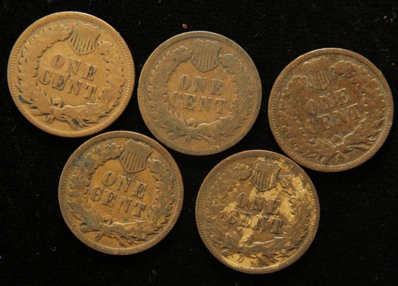 5 INDIAN HEAD CENTS 1900 1901 1902 1903 1904