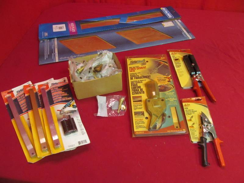 lot 54 image: door hardware, cement siding tools